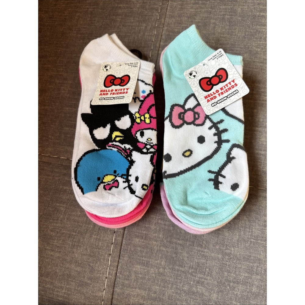 Hello Kitty No Show Socks Size 4-10 Set of 2  (6 Total Pairs)